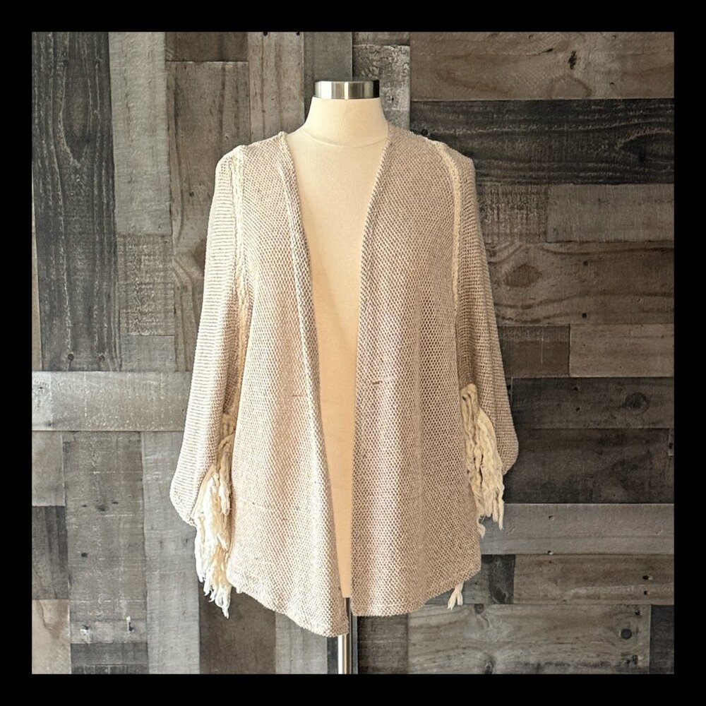 Anthropologie Sloane Rouge knit open cardigan tassels small coastal cowgirl boho